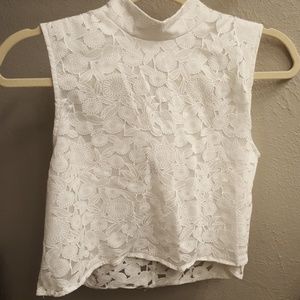 White Floral Lace Sleeveless Crop Top Sz L